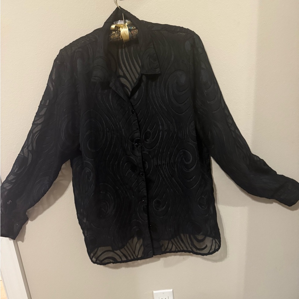 Courtenay Black Sheer Swirl Blouse